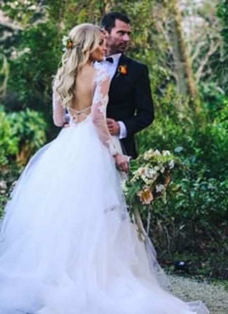 Bride and groom in gardens of country estate in ireland