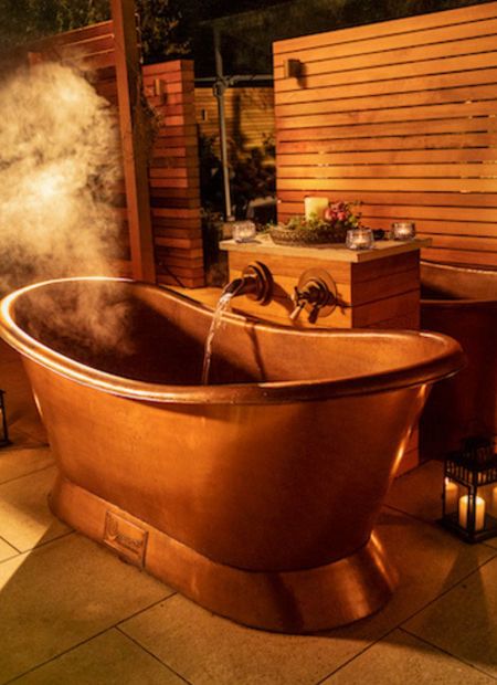 Luxury outdoor copper bath at 4 star hotel