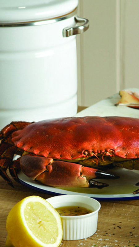 Crab meal with wooden table and beer