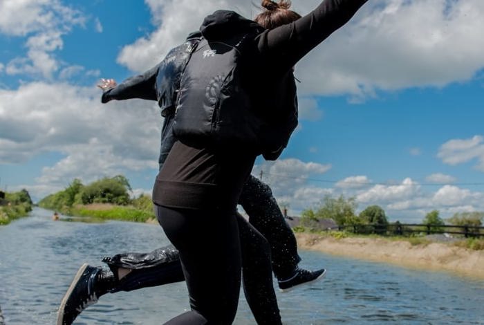 Jumping into the canal for team building near dublin