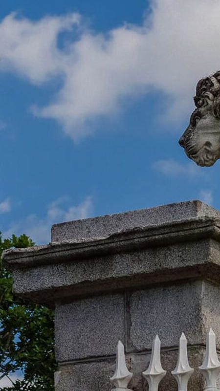 Irish country house gates with lion sculpture