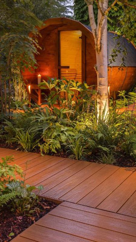 Outdoor wellness with saunas