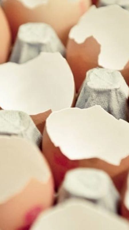 cracked eggs in egg carton