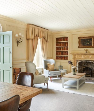 Library with couches and luxury furnishings at irish hotel