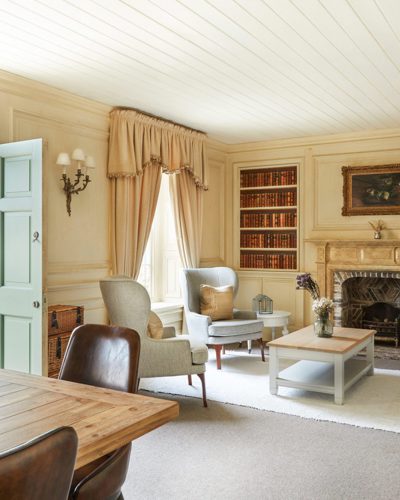 Library with couches and luxury furnishings at irish hotel