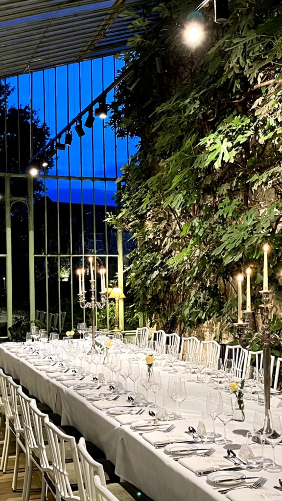 A banquet table at The Orangery, a Victorian Conservatory at Cliff at Lyons, a boutique hotel and country retreat just 30 minutes from Dublin City